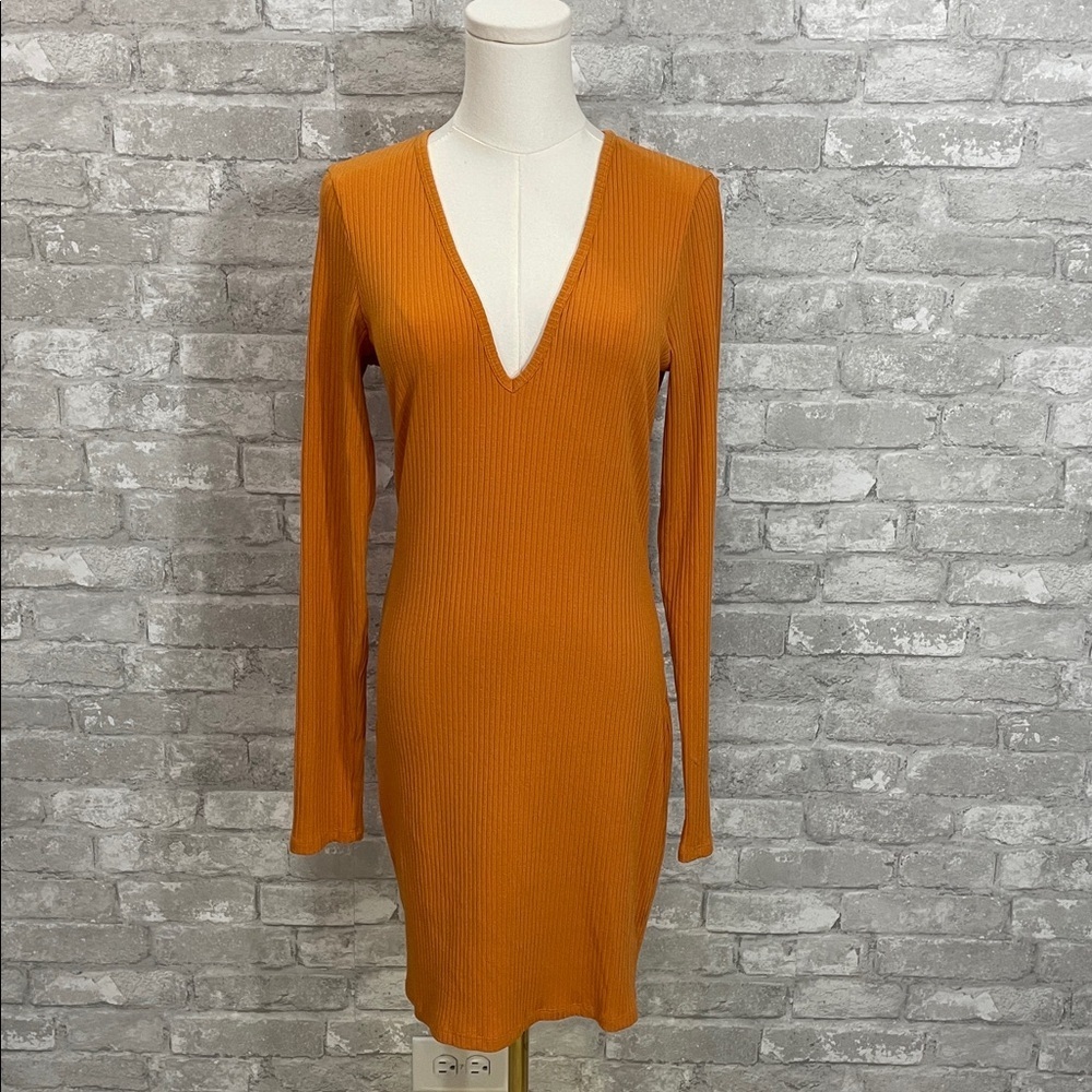 Wilfred Free Vibrant Orange Ribbed Long Sleeve Bodycon Dress